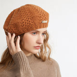 Cappello berretto in cashmere da donna Berretto francese in cashmere lavorato a maglia grossa per l'autunno inverno