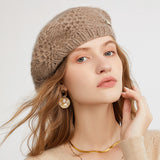 Cappello berretto in cashmere da donna Berretto francese in cashmere lavorato a maglia grossa per l'autunno inverno