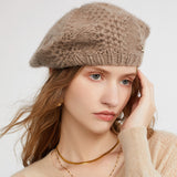 Cappello berretto in cashmere da donna Berretto francese in cashmere lavorato a maglia grossa per l'autunno inverno