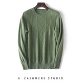 Mens Cable Knitted Cashmere Sweater Crew Neck Cashmere Tops Long Sleeve Multi Colors - slipintosoft