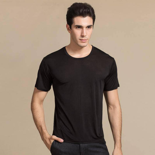 T-shirt classica da uomo in seta girocollo, top in maglia di seta