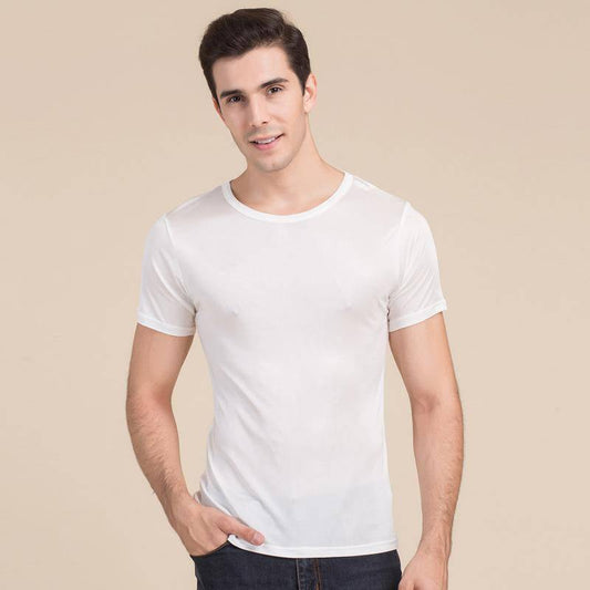 T-shirt classica da uomo in seta girocollo, top in maglia di seta