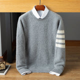 mens crew neck cashmere sweater long sleeve cashmere knitted pullover for casual - slipintosoft