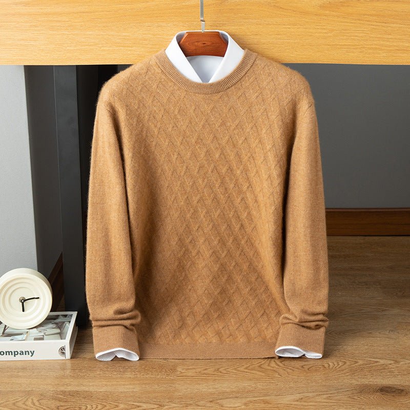 mens crew neck cashmere sweater solid cashmere knitted sweatershirt with ribbing edge - slipintosoft