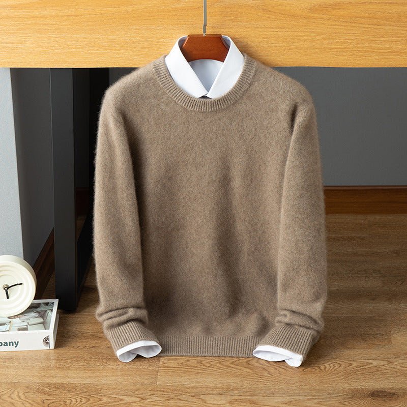 mens crew neck cashmere sweater warm long sleeve solid cashmere sweatershirt - slipintosoft