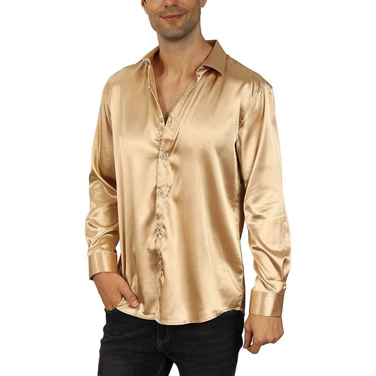 Men's Luxury Silk Shirt Long Sleeve Button Down Silk Shirts - slipintosoft