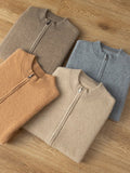 mens mock neck cashmere cardigan warm business zip - up solid cashmere sweater coat - slipintosoft