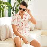 Men's Silk T Shirt Floral Print Short Sleeve White Silk Dress Shirt - slipintosoft