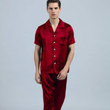 Short Sleeved Silk Pajama Set For Mens  Silk loungewear Short Silk Seelpwear -  slipintosoft