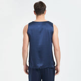 Mens Silk Tank Top Set Sleeveless Silk Sleepwear Pajamas Set