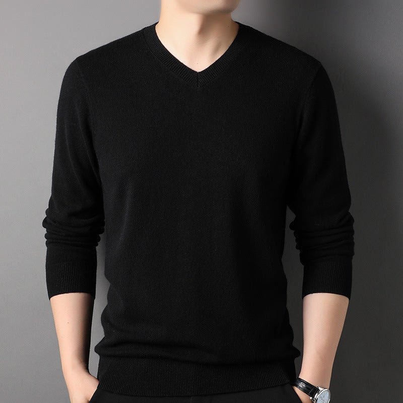 Mens V Neck Cashmere Sweater Long Sleeve Cashmere Tops Slim Fit Knitted Pullover - slipintosoft