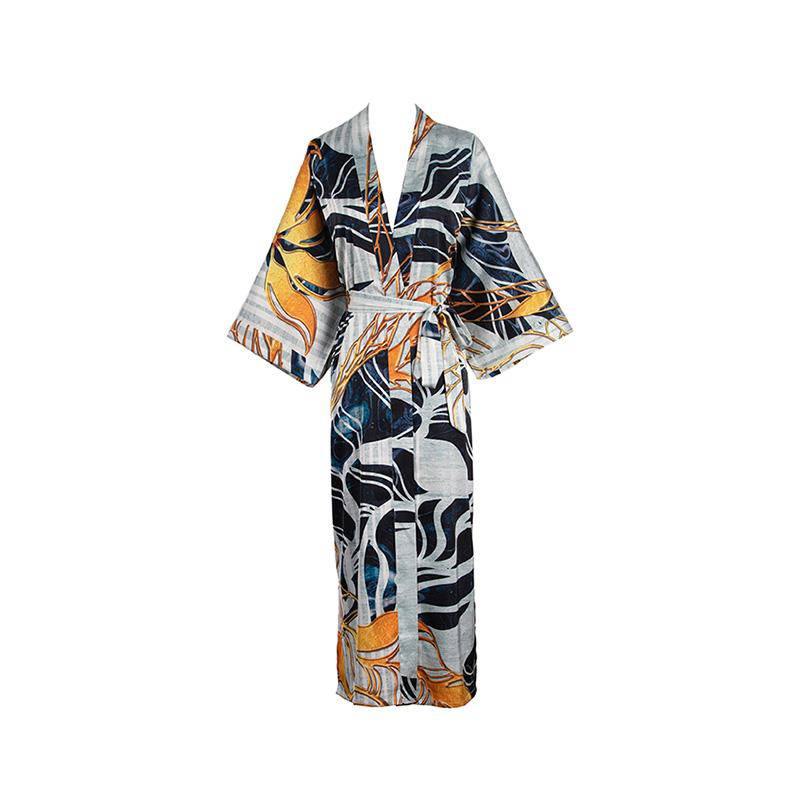 100% Long Silk Kimono Robe Artistic Nightwear for Ladies Women -  slipintosoft