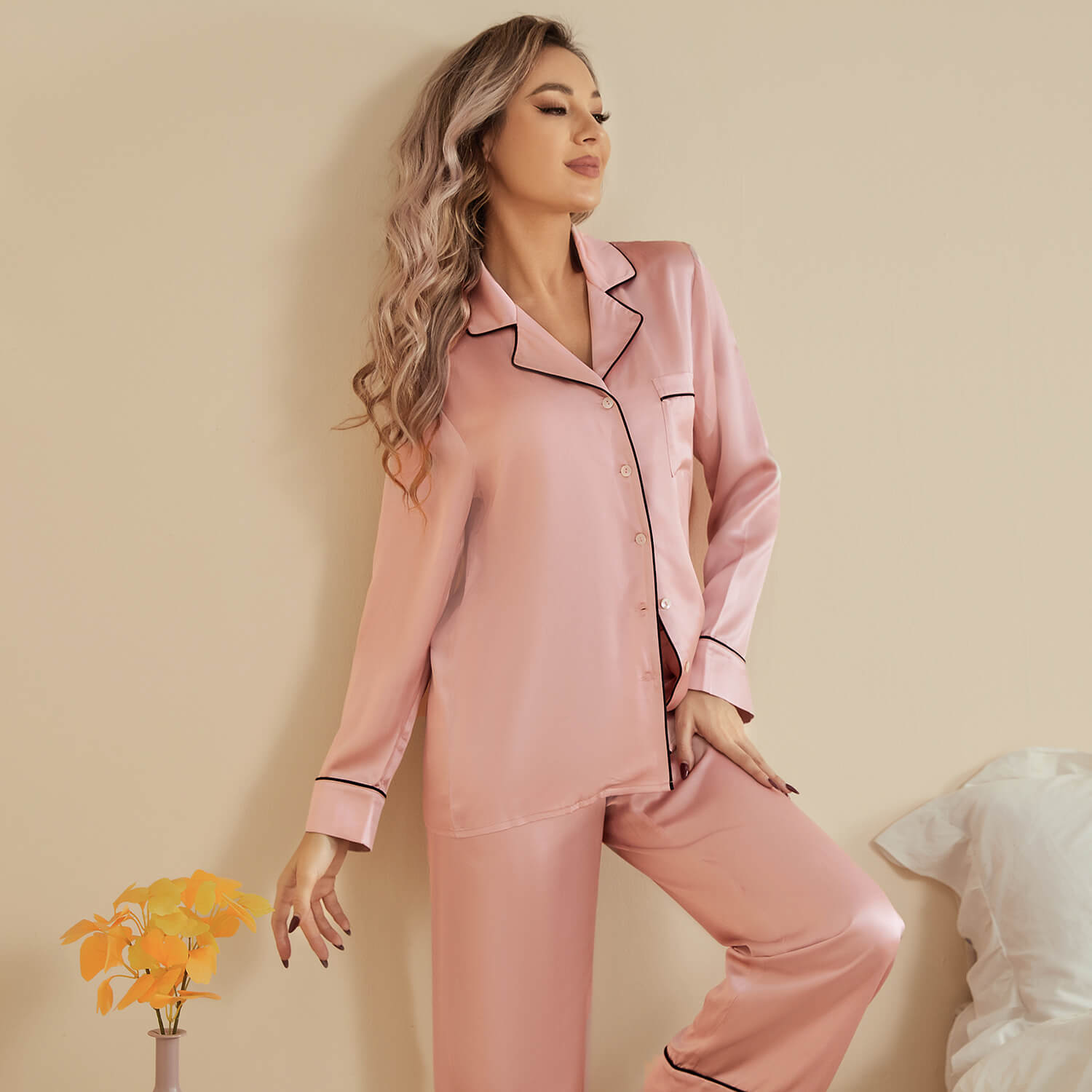 Quality Pure Women Silk Pjs Long Sleeves Nice Luxury Silk Ladies Pajamas Set - slipintosoft