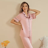 Mulberry Silk Pajama Set for Women Short Sleeve Long Pant Women's Silk Sleepwear - slipintosoft