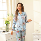 Luxury Mulberry Silk Ladies Pajamas Set Long Butterfly Print Silk Pajamas For Women - slipintosoft