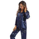 Set di pigiami in seta di seta stampata Galaxy Long Silk in due pezzi Set di pigiami