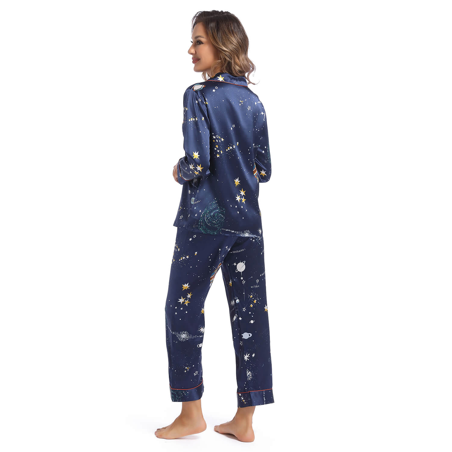 Women's Long Silk Two-Piece Pajamas Set Best Quality Silk Pyjamas Printed Silk PJS - slipintosoft