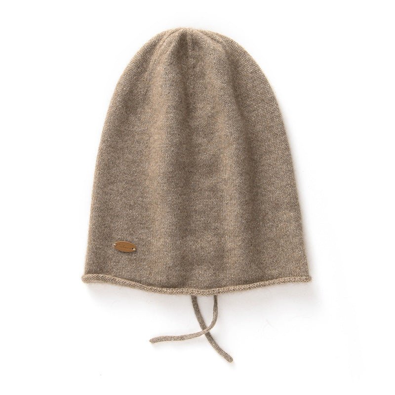 Pure Cashmere Beanie Hat with Drawstring Cashmere Double - Layered Ski Cap Head Warmer Cashmere Hats