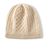 Pure Cashmere Beanie with Ribbing Edge Solid Cashmere Chunky Diamond Knit Hat Cashmere Hats