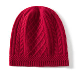 Pure Cashmere Beanie with Ribbing Edge Solid Cashmere Chunky Diamond Knit Hat Cashmere Hats