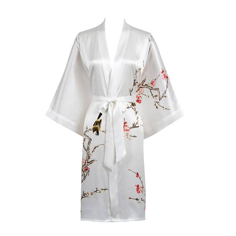 Short Silk Kimono Robe Women's Cherry Blossom Personalized Silk Kimono Dressing Gown Lounge Wears For Women -  slipintosoft