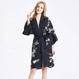 Short Silk Kimono Robe Women's Cherry Blossom Personalized Silk Kimono Dressing Gown Lounge Wears For Women -  slipintosoft