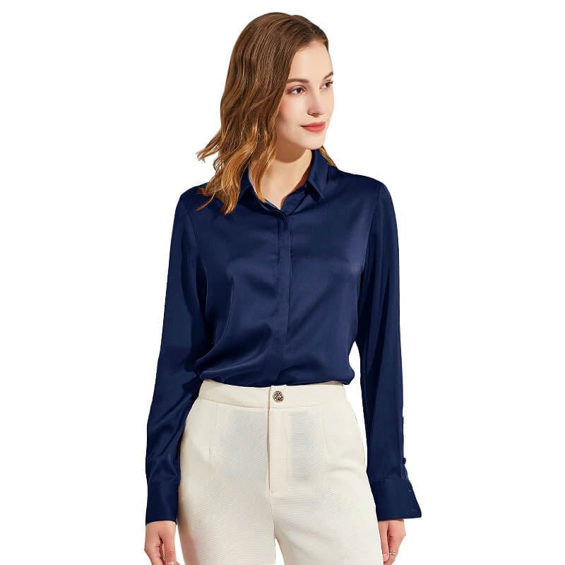 Women's Silk Blouse Long Sleeve Lady Silk Shirt Casual Office Work Blouse Silk Shirt Tops - slipintosoft