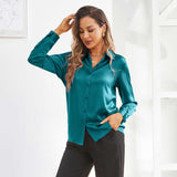 Women Silk Blouse 100% Pure Silk Long Sleeves Work Silk Shirt Blouses Tops - slipintosoft