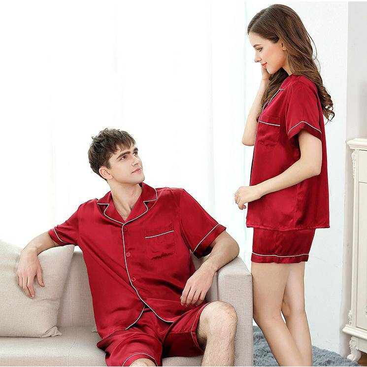 Short Silk Couple Pajamas Sets Silk Matching Pajamas for Women and Men -  slipintosoft