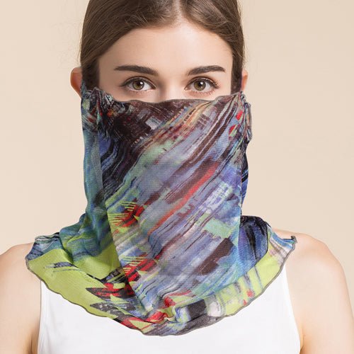 Silk Floral Printed Neck Gaiter Silk Face Masks Knitted Mesh Scarf for Women - slipintosoft