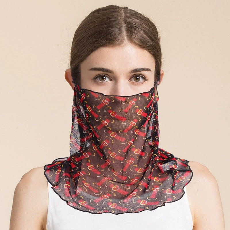 Silk Floral Printed Neck Gaiter Silk Face Masks Knitted Mesh Scarf for Women - slipintosoft