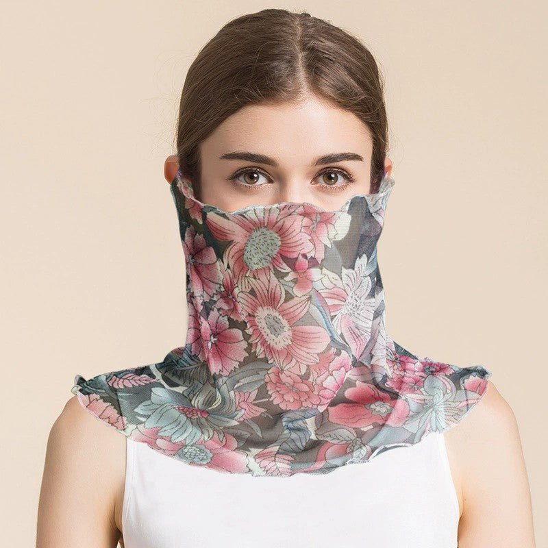 Silk Floral Printed Neck Gaiter Silk Face Masks Scarf for Women