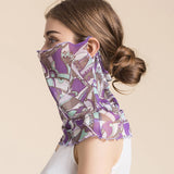 Silk Floral Printed Neck Gaiter Silk Face Masks Knitted Mesh Scarf for Women - slipintosoft