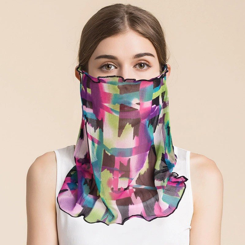 Silk Floral Printed Neck Gaiter Silk Face Masks Knitted Mesh Scarf for Women - slipintosoft