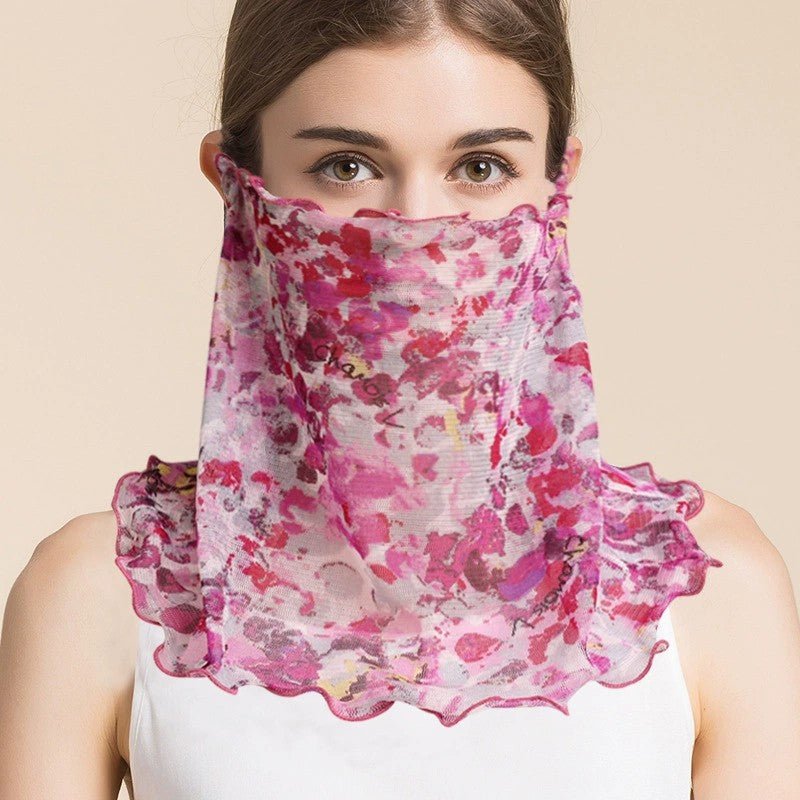 Silk Floral Printed Neck Gaiter Silk Face Masks Knitted Mesh Scarf for Women - slipintosoft