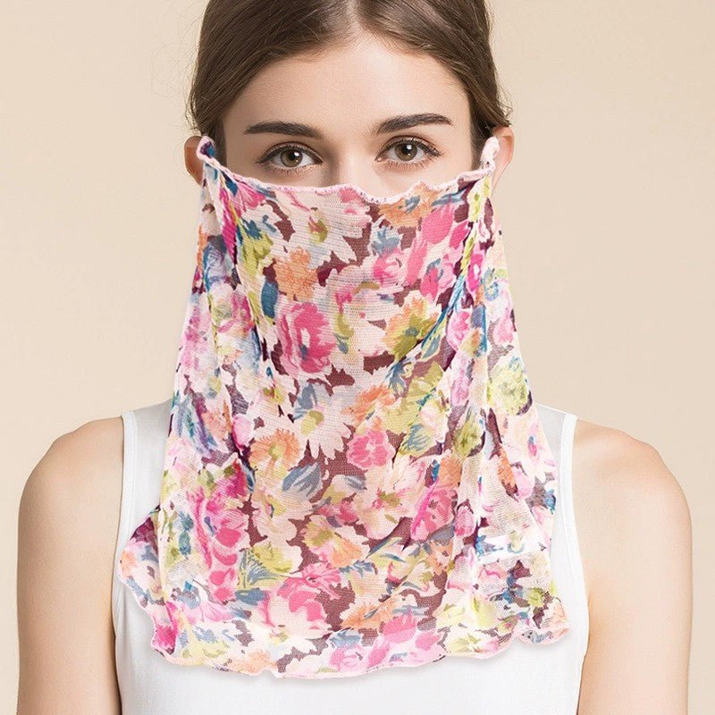 Silk Floral Printed Neck Gaiter Silk Face Masks Scarf for Women