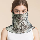 Silk Floral Printed Neck Gaiter Silk Face Masks Knitted Mesh Scarf for Women - slipintosoft