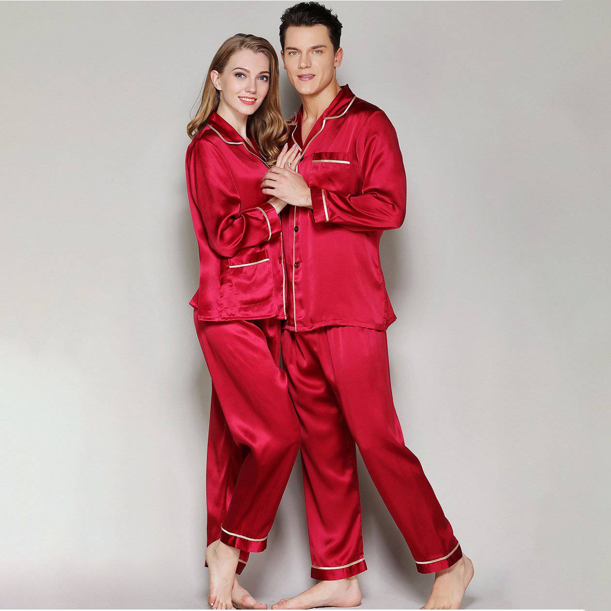 19 Momme Silk Couple Pajamas Sets Luxurious Silk Matching Pajamas Home Wear for Men and Women -  slipintosoft