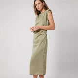 Silk Premium Fitted Shoulder PAD Dress Ladies Elegant Lenth Silk Dress Black S