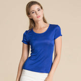 Silk round neck short sleeve women's T-shirt thin mulberry silk knitted bottoming shirt top - slipintosoft