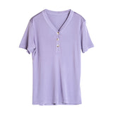 Silk top women's short-sleeved T-shirt V-neck mulberry silk knitted bottoming shirt - slipintosoft