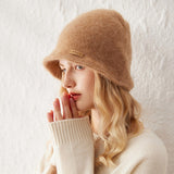 Cappello a secchiello in cashmere da donna Cappello cloche lavorato a maglia in cashmere per l'autunno inverno