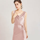 22 Momme Elegant Sleeveless Women's Silk Dress Cowl Neck Midi Silk Dress - slipintosoft