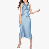 Ladies sleeveless Cowl Neck Silk Dress - slipintosoft