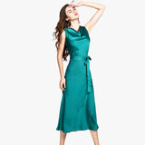 Ladies sleeveless Cowl Neck Silk Dress - slipintosoft