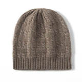 Thick Cashmere Beanie with Ribbing Edge Cable Knit Cashmere Hats for Fall Winter - slipintosoft