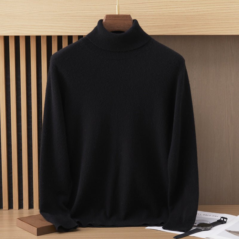 Turtleneck Cashmere Sweater for Men Soft Cashmere Pullover with Ribbing Edge Wool Cashmere Sweater for Men