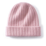 Unisex Ribbed Cashmere Beanie Hat Cashmere Winter Cap Knit Cuffed Multi Colors Pink M