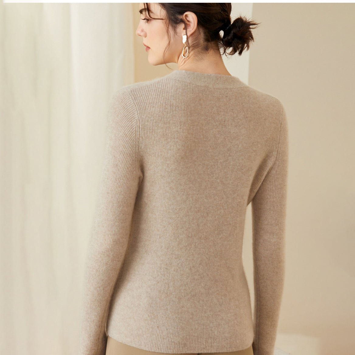 V Neck Cashmere Sweater For Women Tie Long Sleeve Cashmere Sweater - slipintosoft