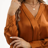 22 Momme V Neck & Ribbon Silk Blouse For Women Elegant Long Sleeves Silk Shirt - slipintosoft